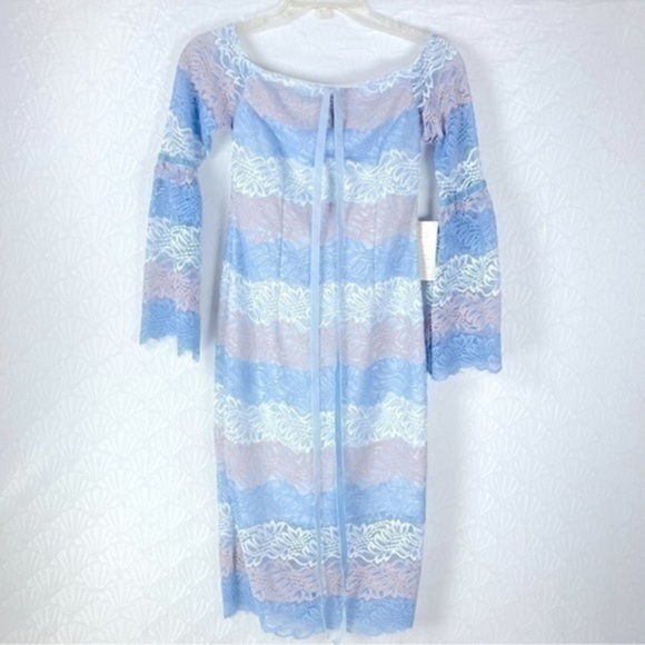 Alexia Admor Women's Blue Lace Off-Shoulder Midi Dress Bell Sleeves sz 0 - Picture 2 of 10